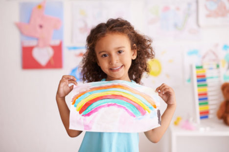 Showing off her creative work