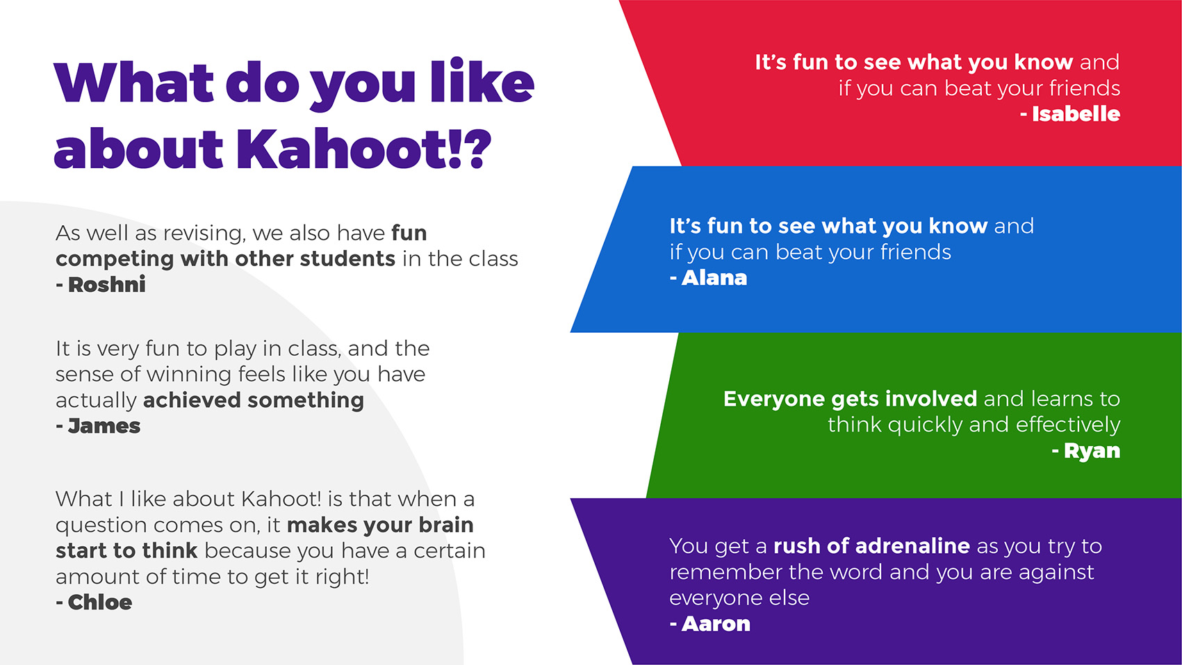 Student Voice testimonials on Kahoot!