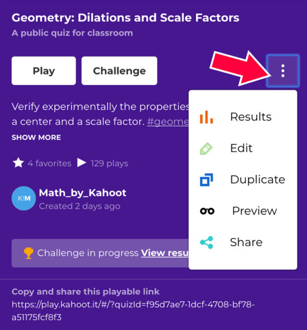 New kahoot details page Review game content, play, challenge