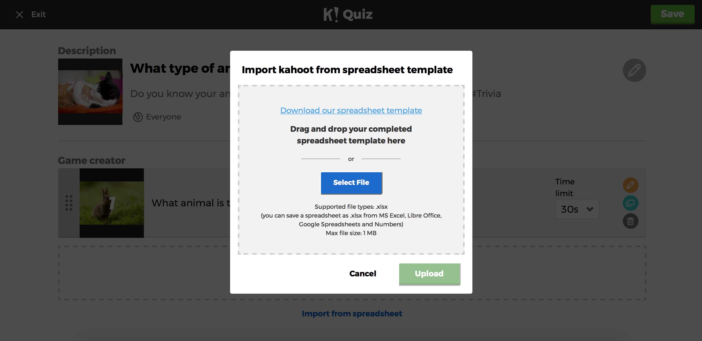 Kahoot! introduces a spreadsheet import function.