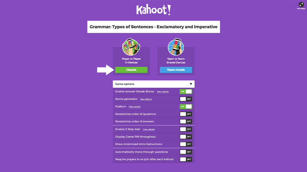 Các chế độ chơi trên Kahoot