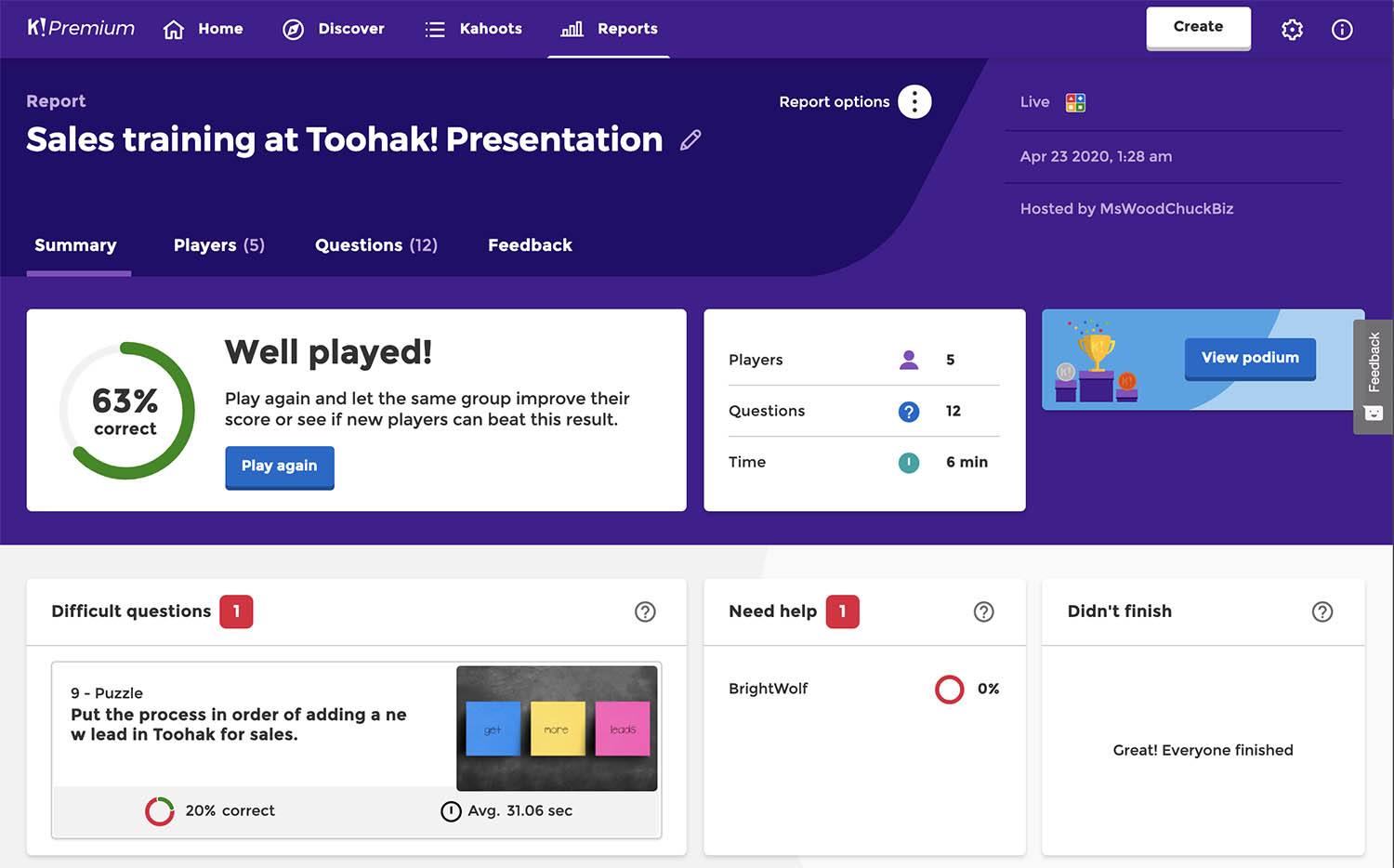 Reports In Kahoot For Business Get Actionable Insights