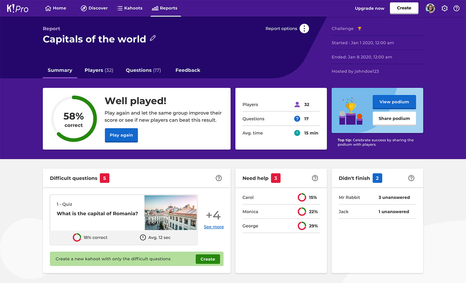 How could you use Kahoot quizzes to support, challenge and assess