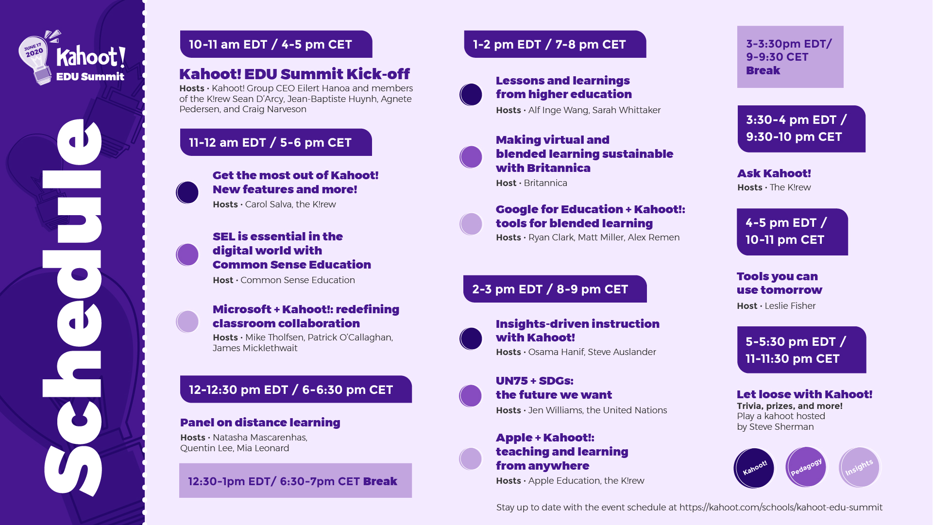 Schedule lineup of the Kahoot! EDU Summit