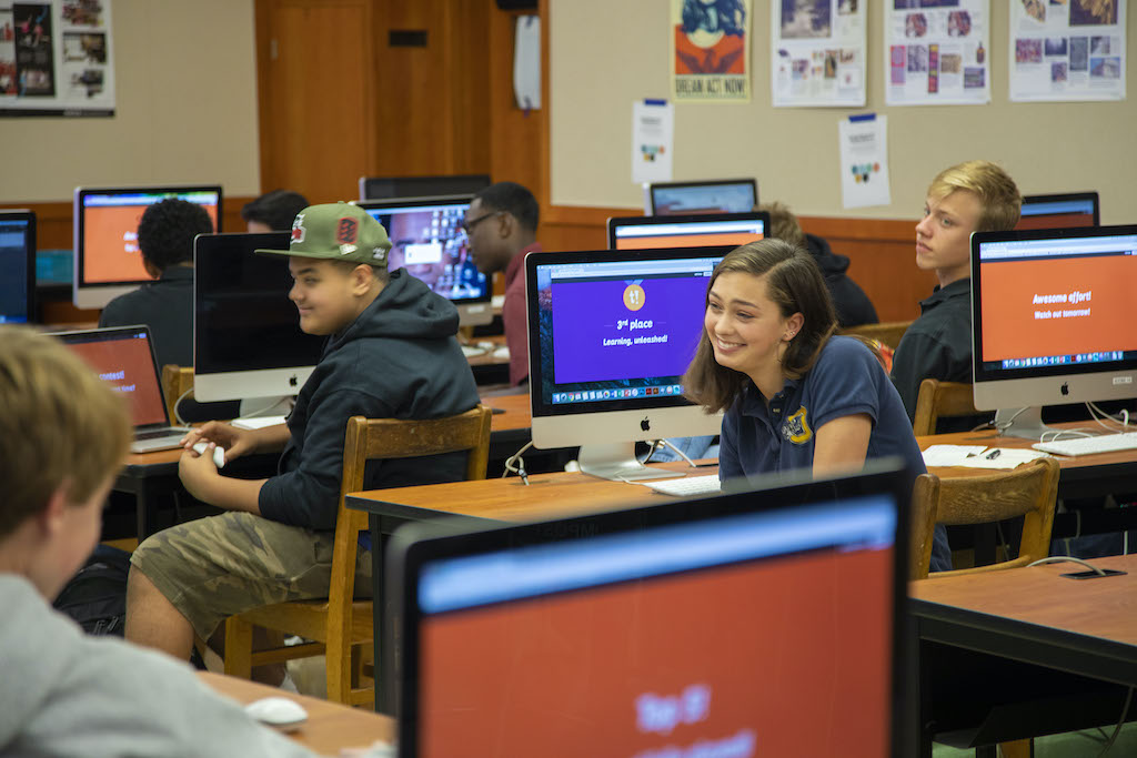 Students playing Kahoot! at school