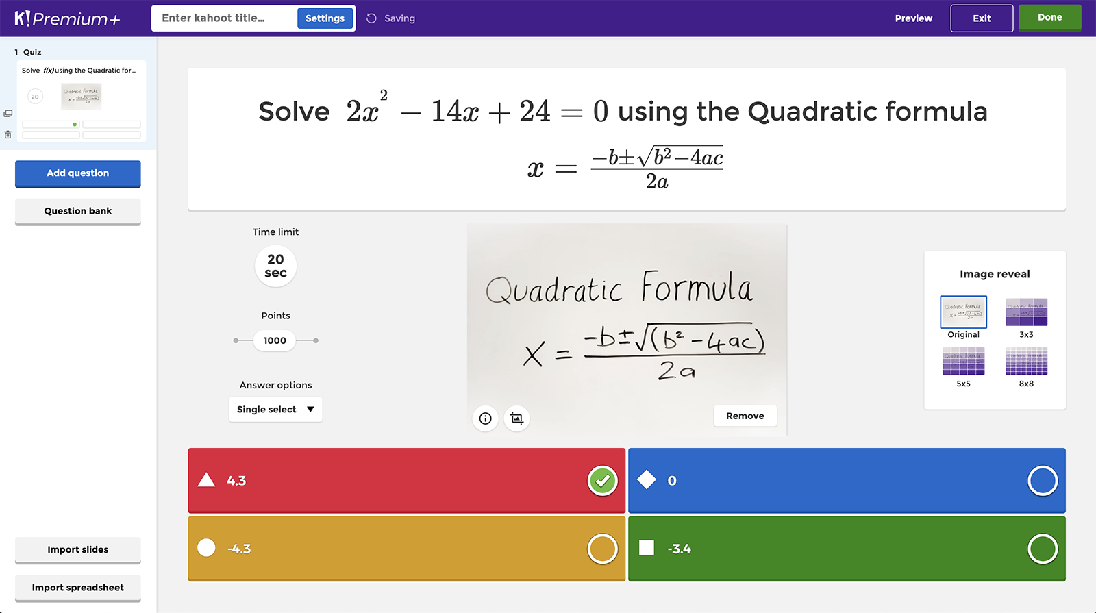 Math symbols in Kahoot! | Build equations and formulas