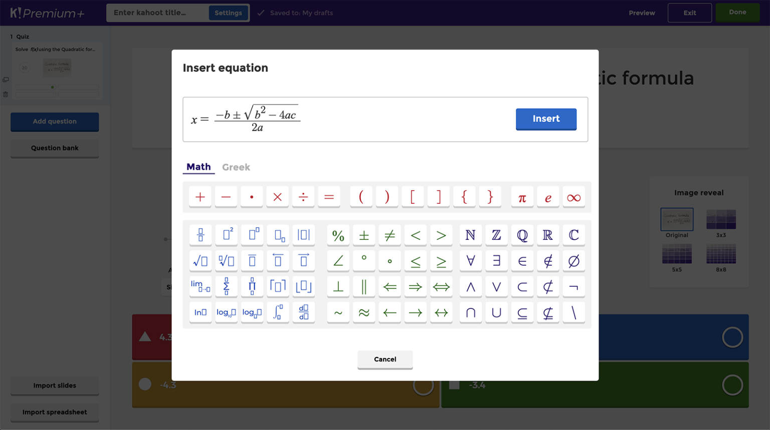 Math symbols in Kahoot! | Build equations and formulas