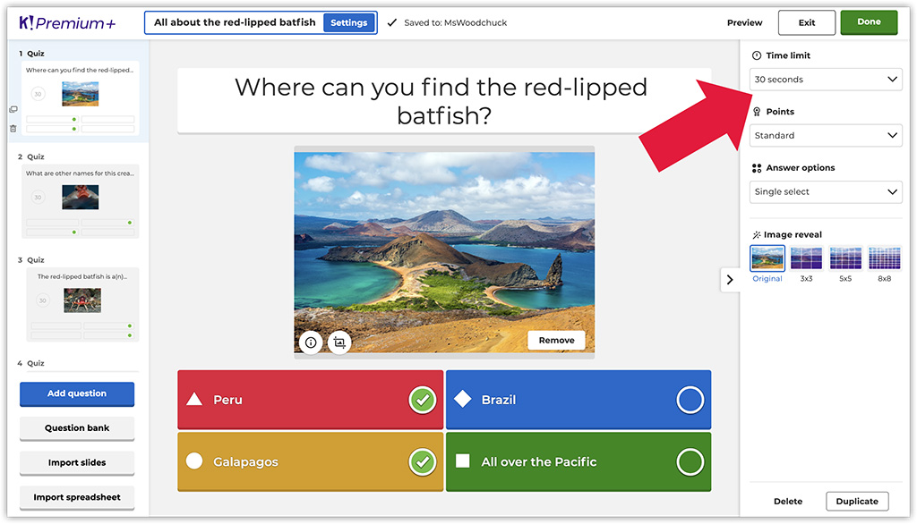 How to create a kahoot: adjust timer and other settings