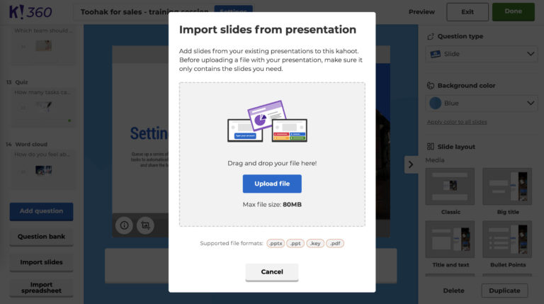 New slide layouts in Kahoot! for business