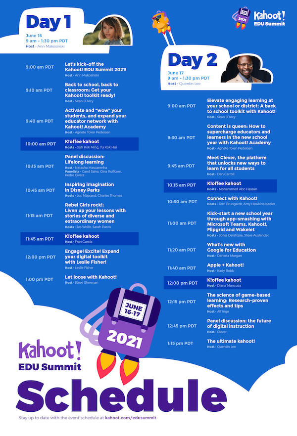 View the lineup for the 2021 Kahoot! EDU Summit at kahoot.com/edusummit