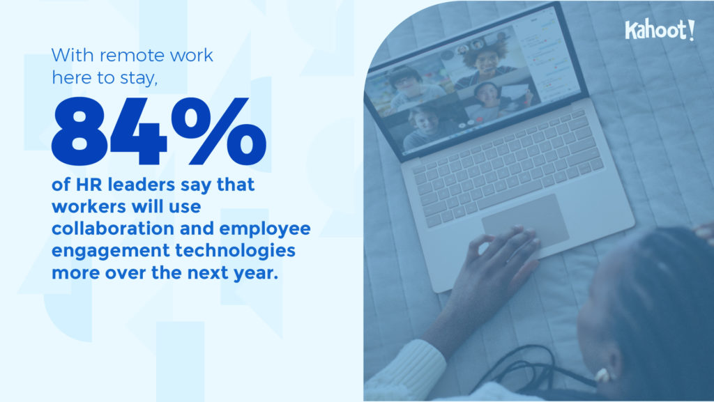 With remote work here to stay, 84% of HR leaders say that workers will use collaboration and employee engagement technologies more over the next year.