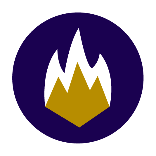 Icon of a white flame inside a purple circle