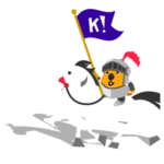 Illustration of a kahoot game mode character riding a white horse holding a purple kahoot flag