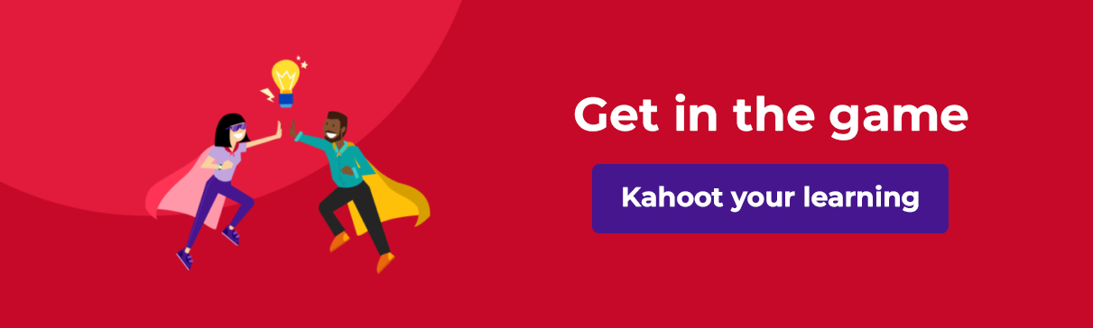 Red banner showing super hero teachers promoting Kahoot!