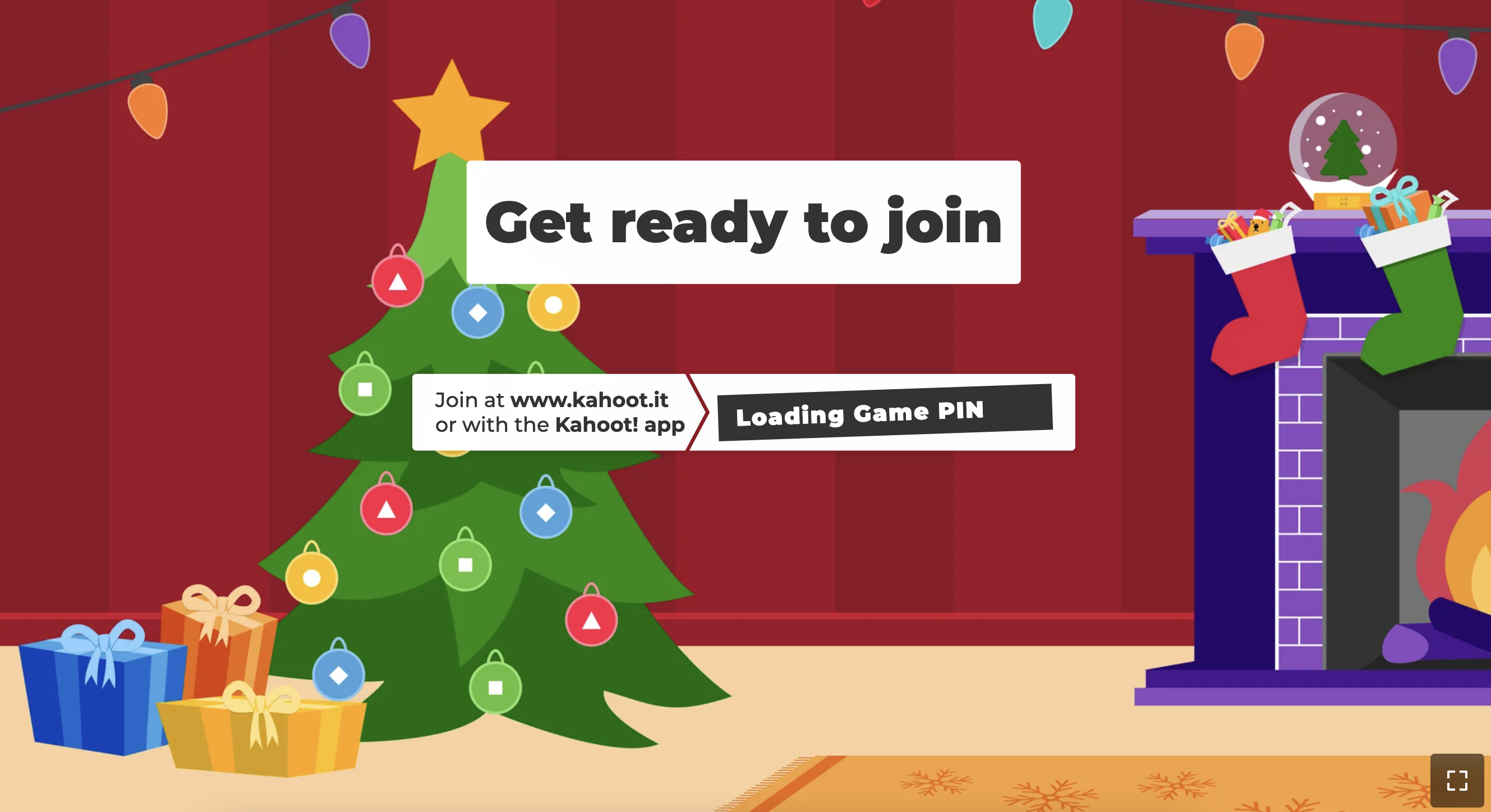Kahoot! game screen with Christmas background