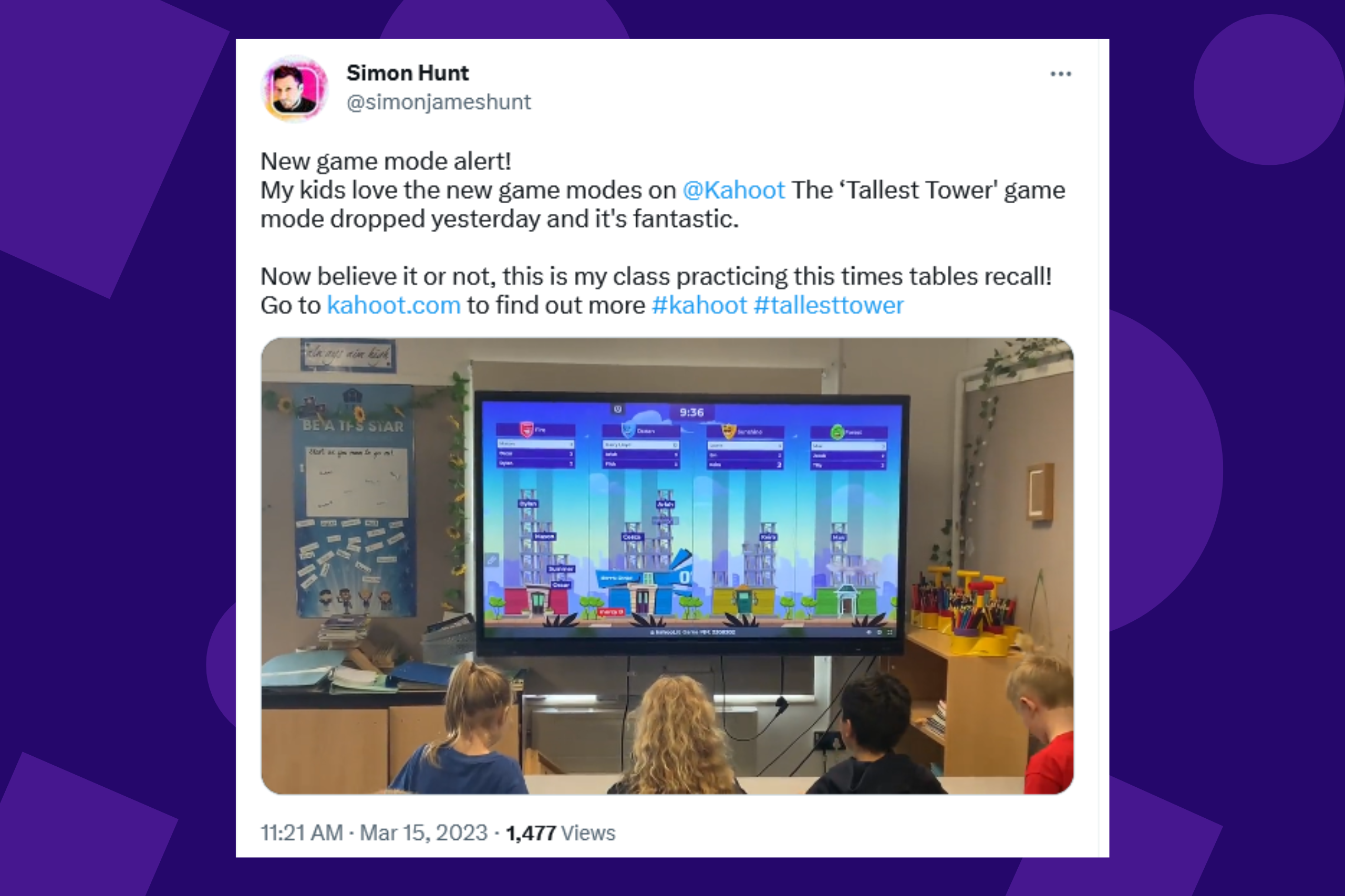 Tweet of students playing Tallest Tower