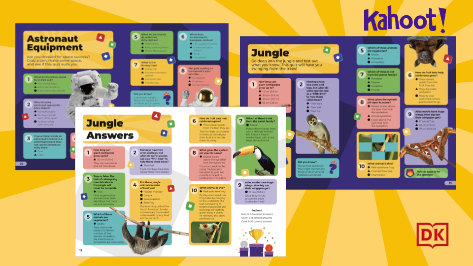 Inside pages of Kahoot! Quiz Time books from DK