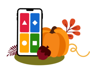Phone with kahoot! icons and pumpkin in the background