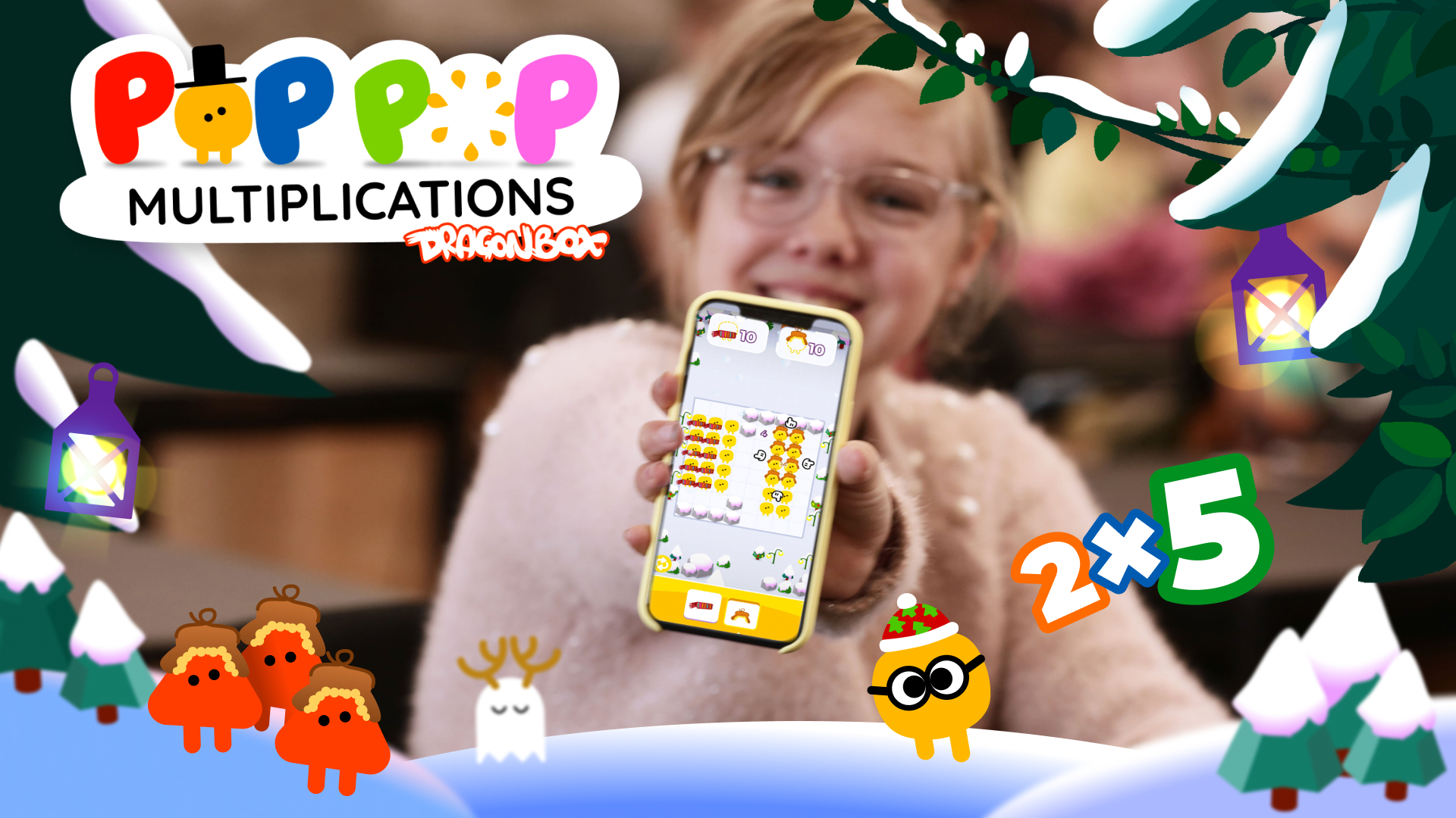Kid playing Pop Pop Multiplication on her phone