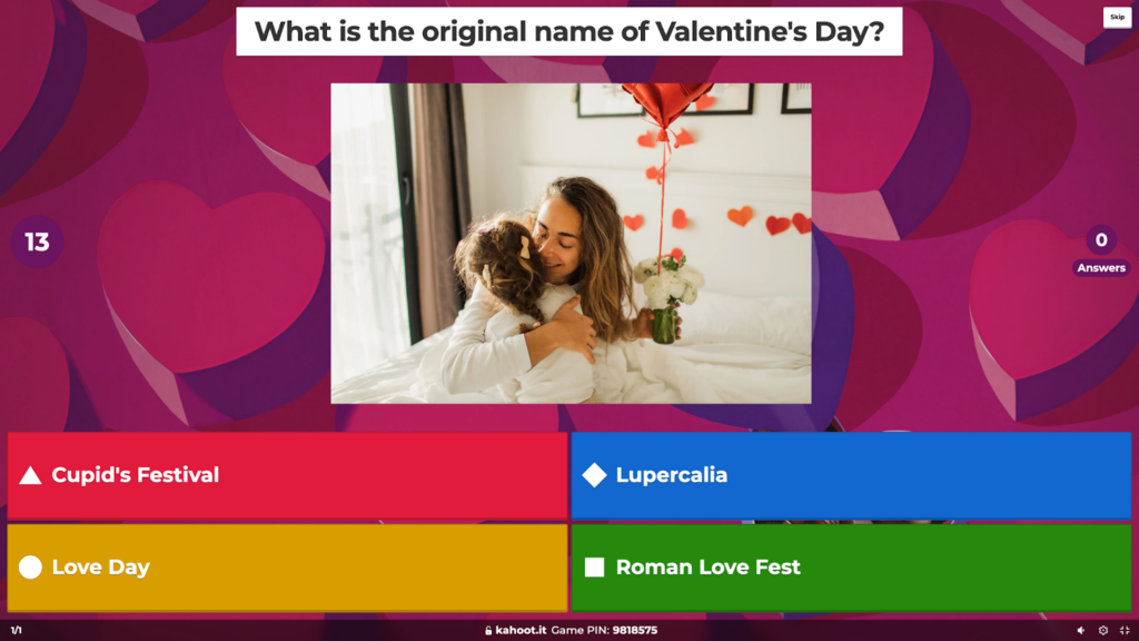 kahoot quiz about valentines day