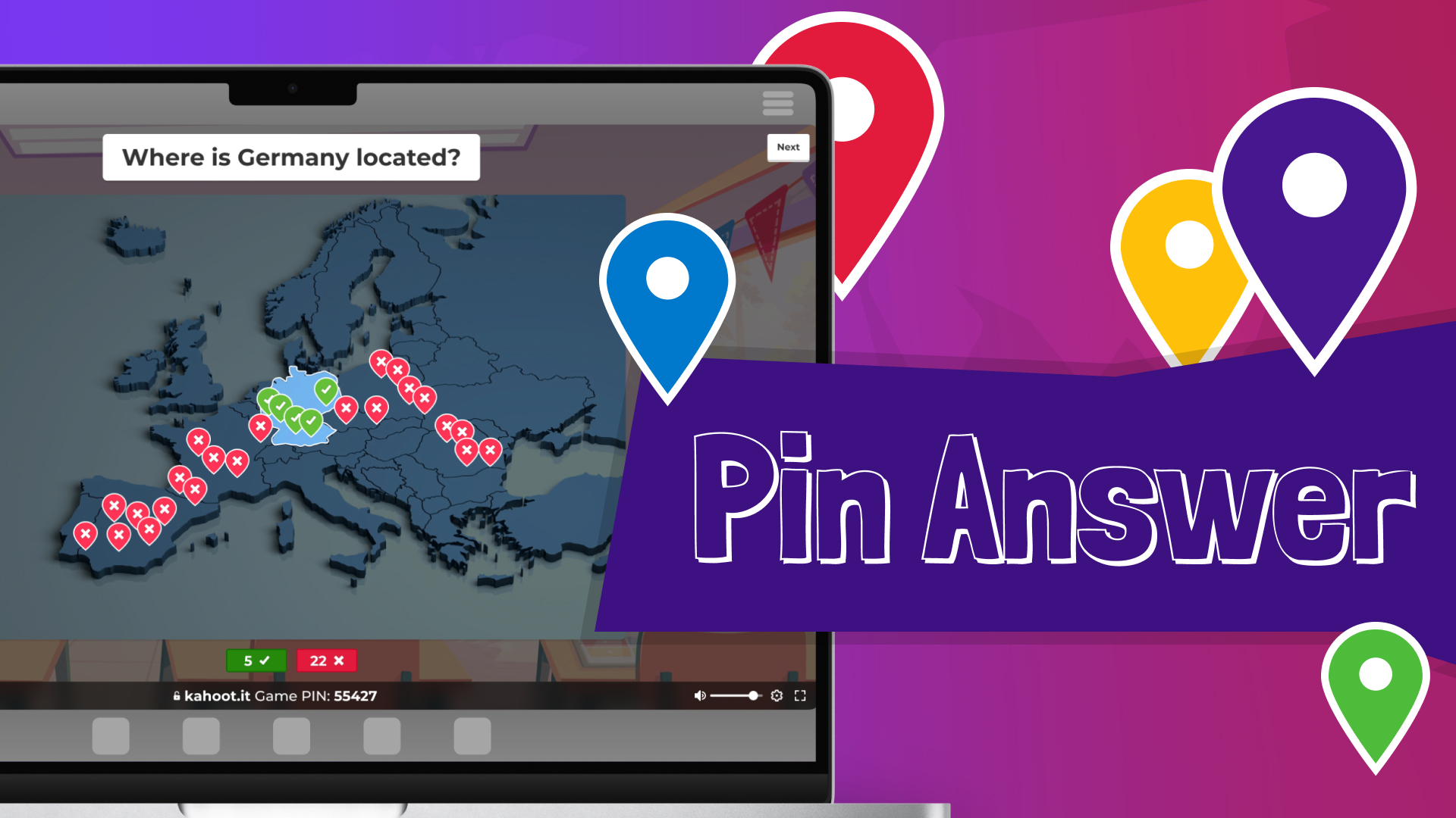 Graphic with Pin Answer title and game screen of the Pin Answer question