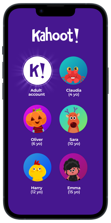 mobile screen with K! Kids app profiles