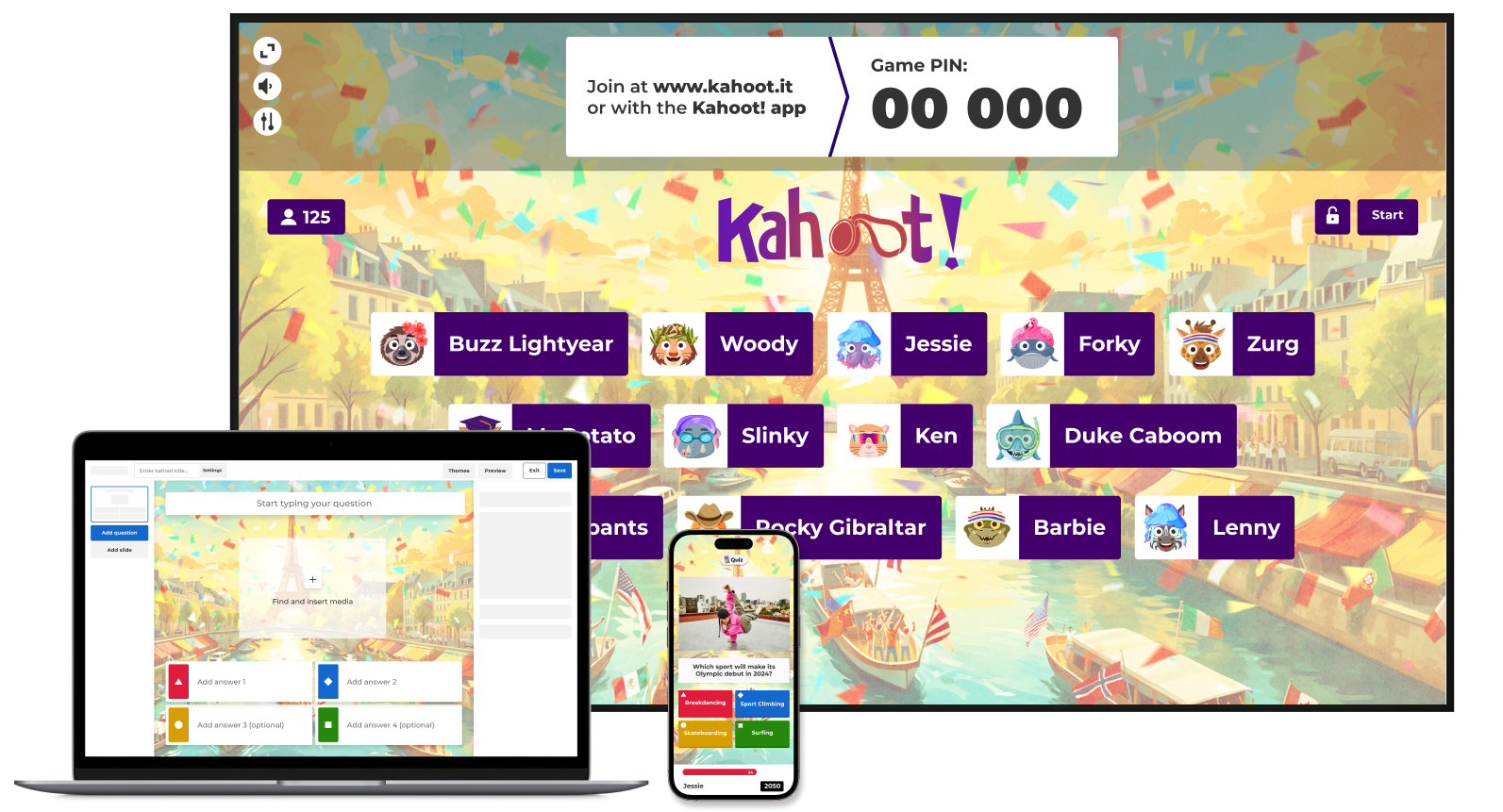 different devices with kahoot sports theme