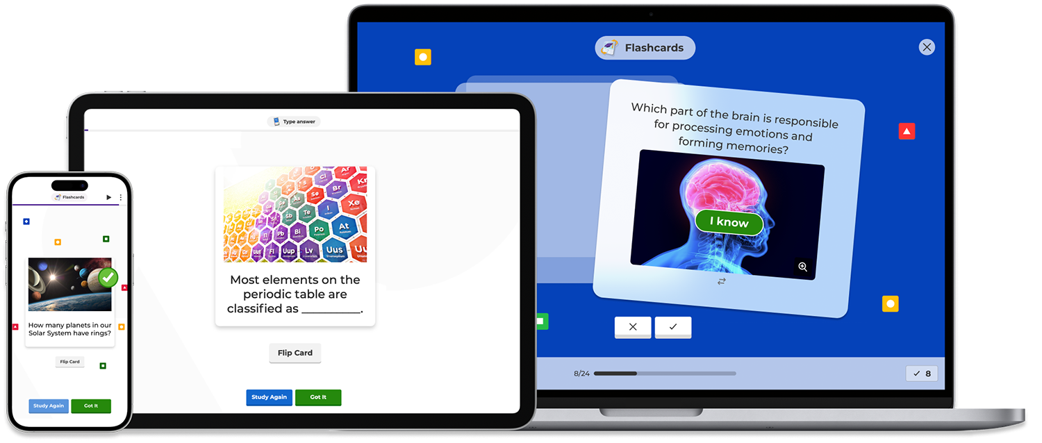 Different screens with kahoot flashcards