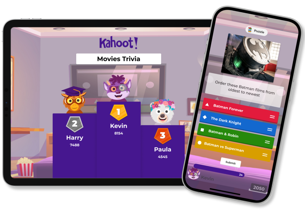 kahoot devices and podium