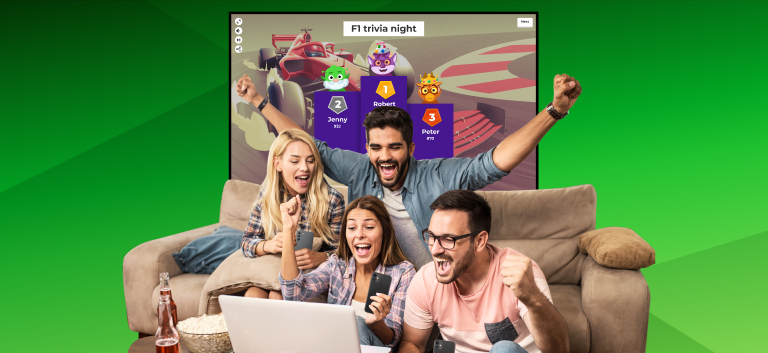 happy people playing kahoot on device