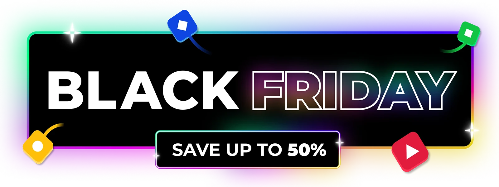 Black Friday logo with 50% off badge