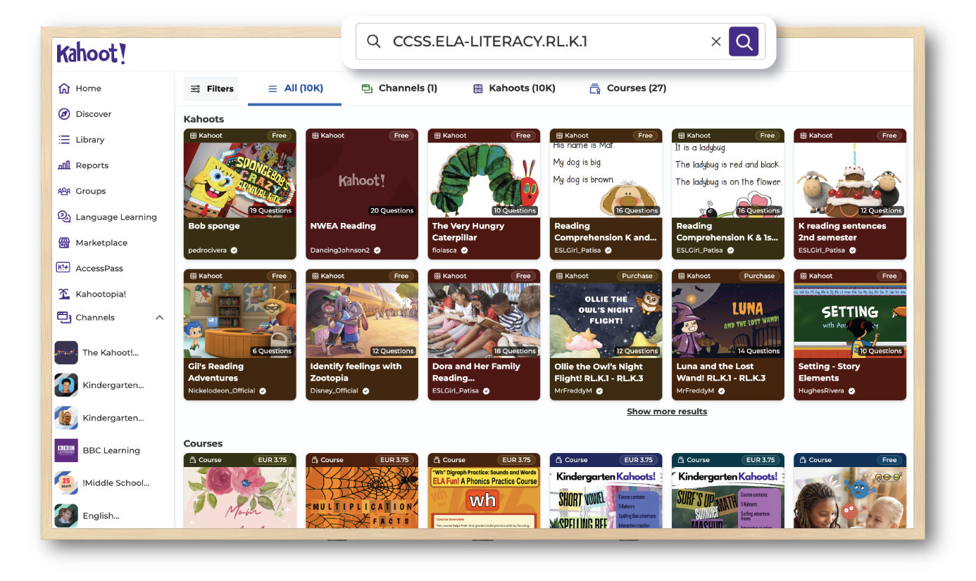 standard for curriculum highlighted with kahoot educational content and lessons