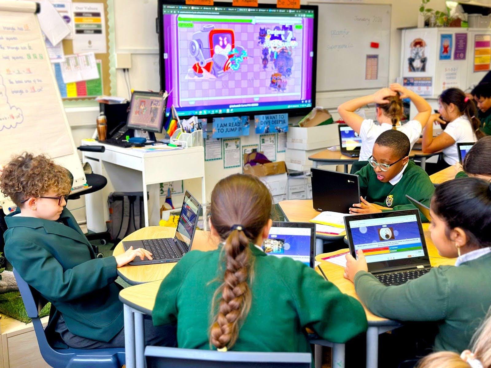 Students playing Kahoot! in a classroom
