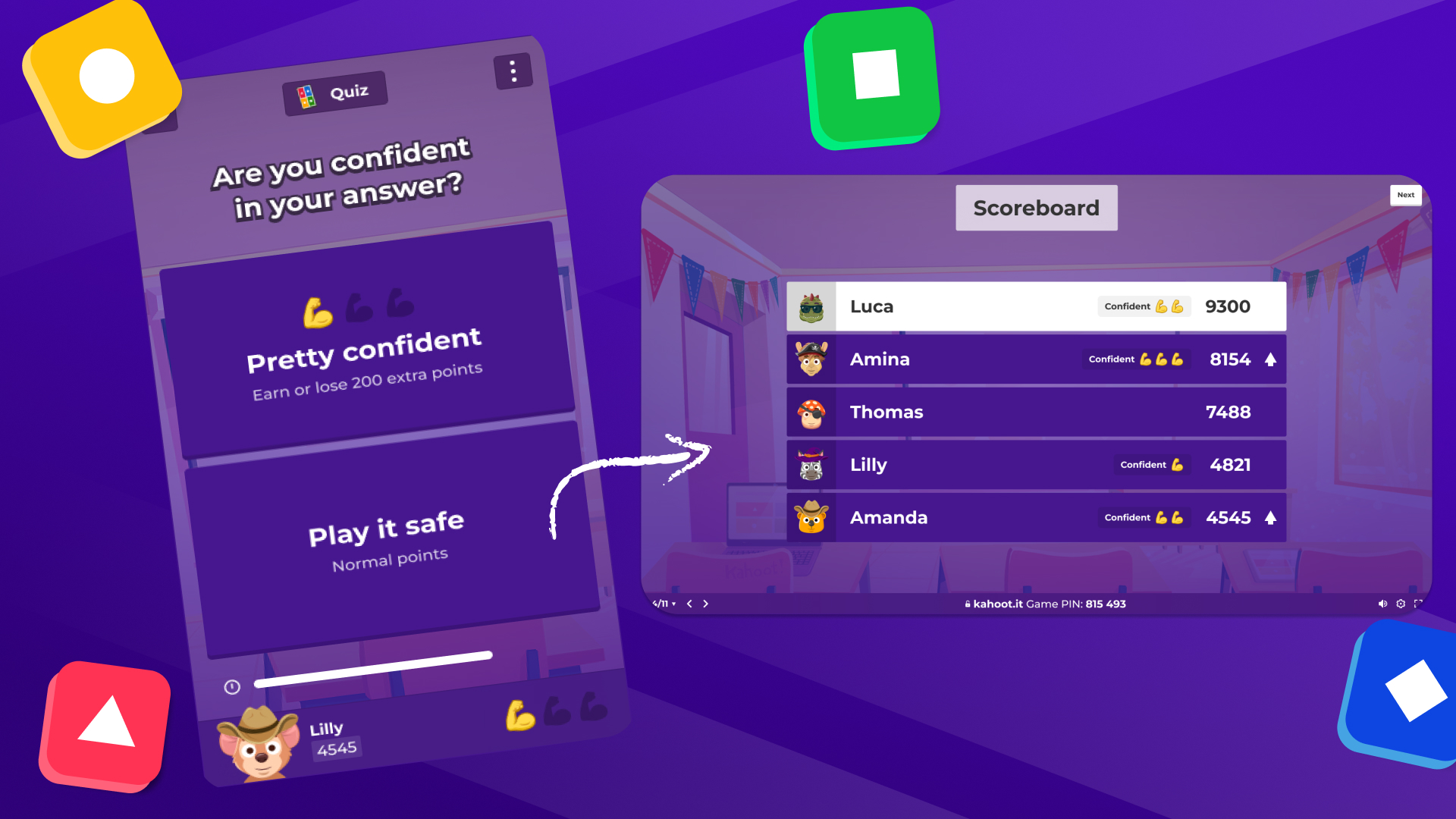 Controller and leaderboard screen for Confidence mode school game mode