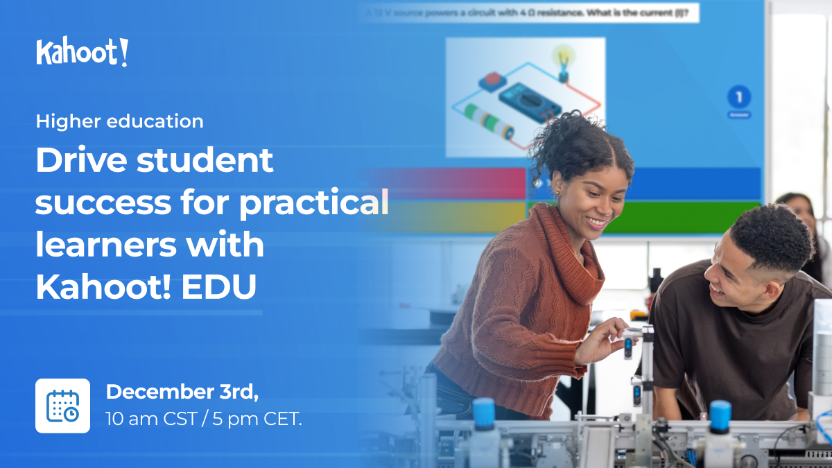 Promotional graphic for Kahoot! EDU in Higher Education with the text 