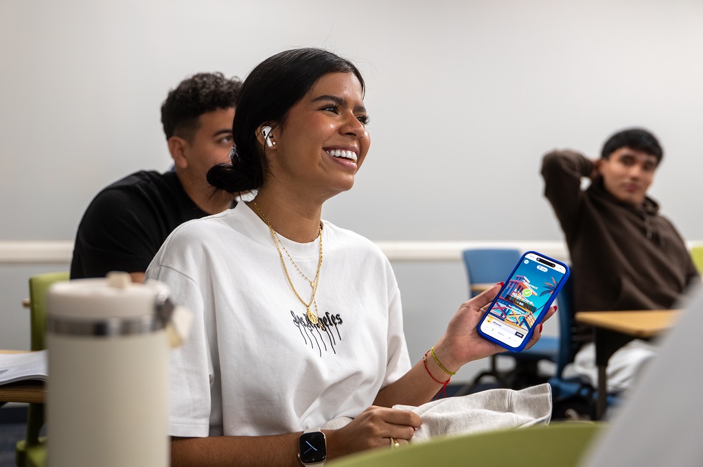 Students playing a kahoot in a classroom