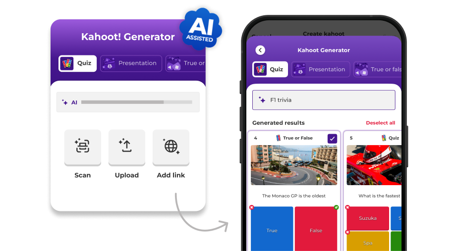 An interface for the Kahoot! Generator featuring 