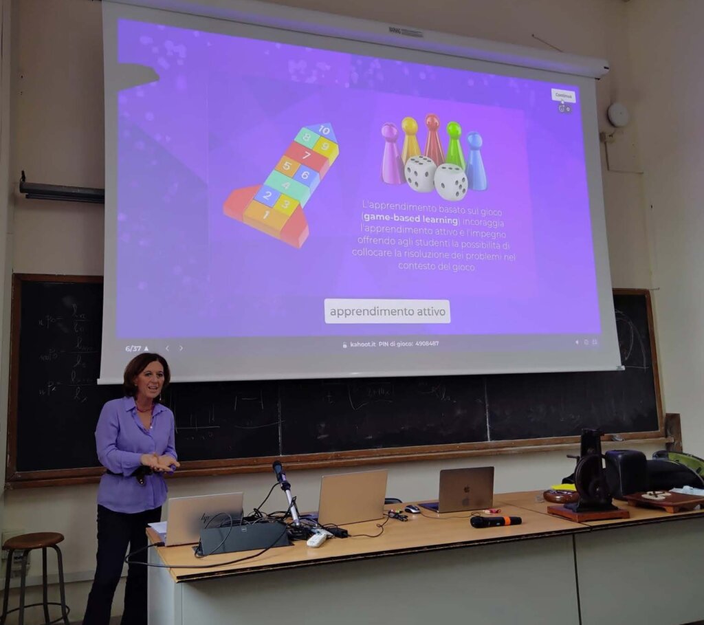 Teacher in front of lectern at classroom