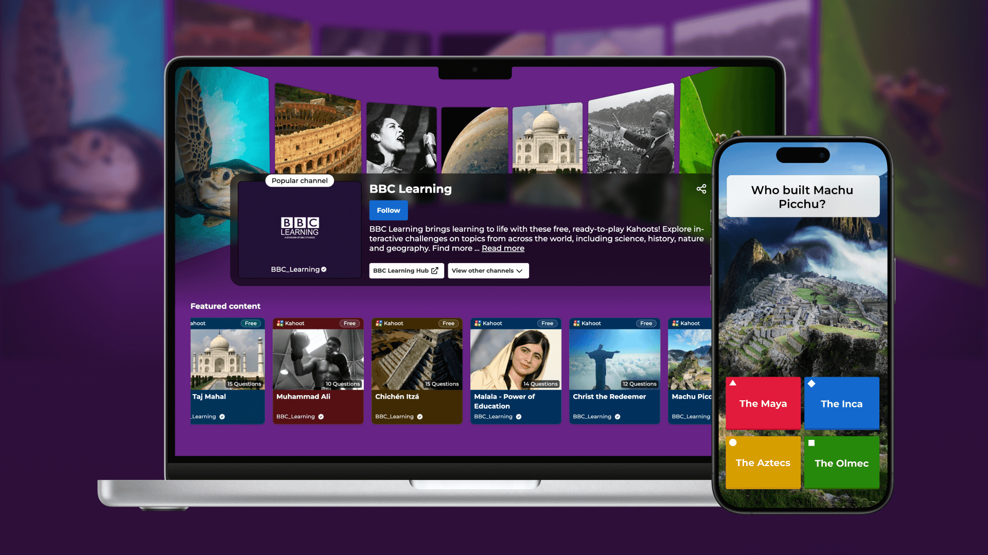 BBC Learning content on Kahoot! displayed on a tablet and smartphone