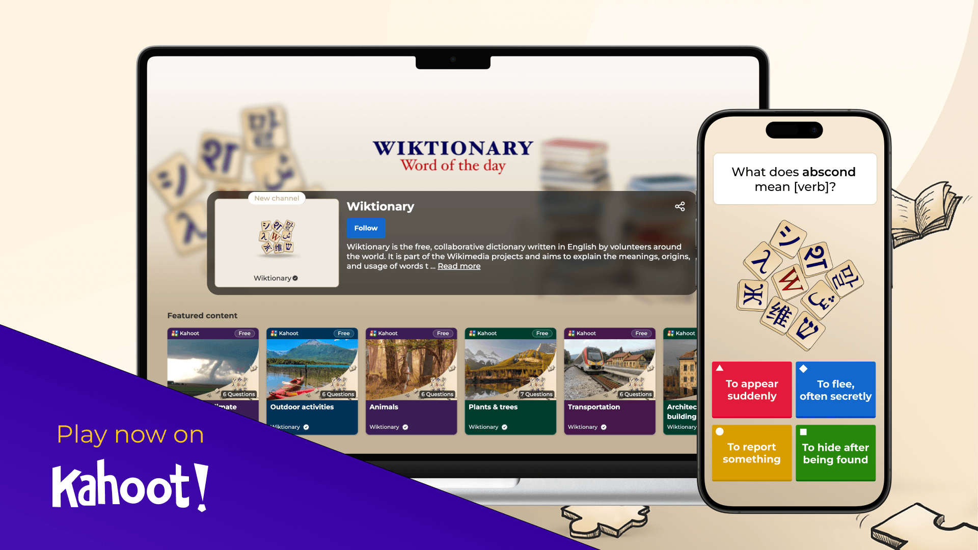 Wiktionary learning content on Kahoot!