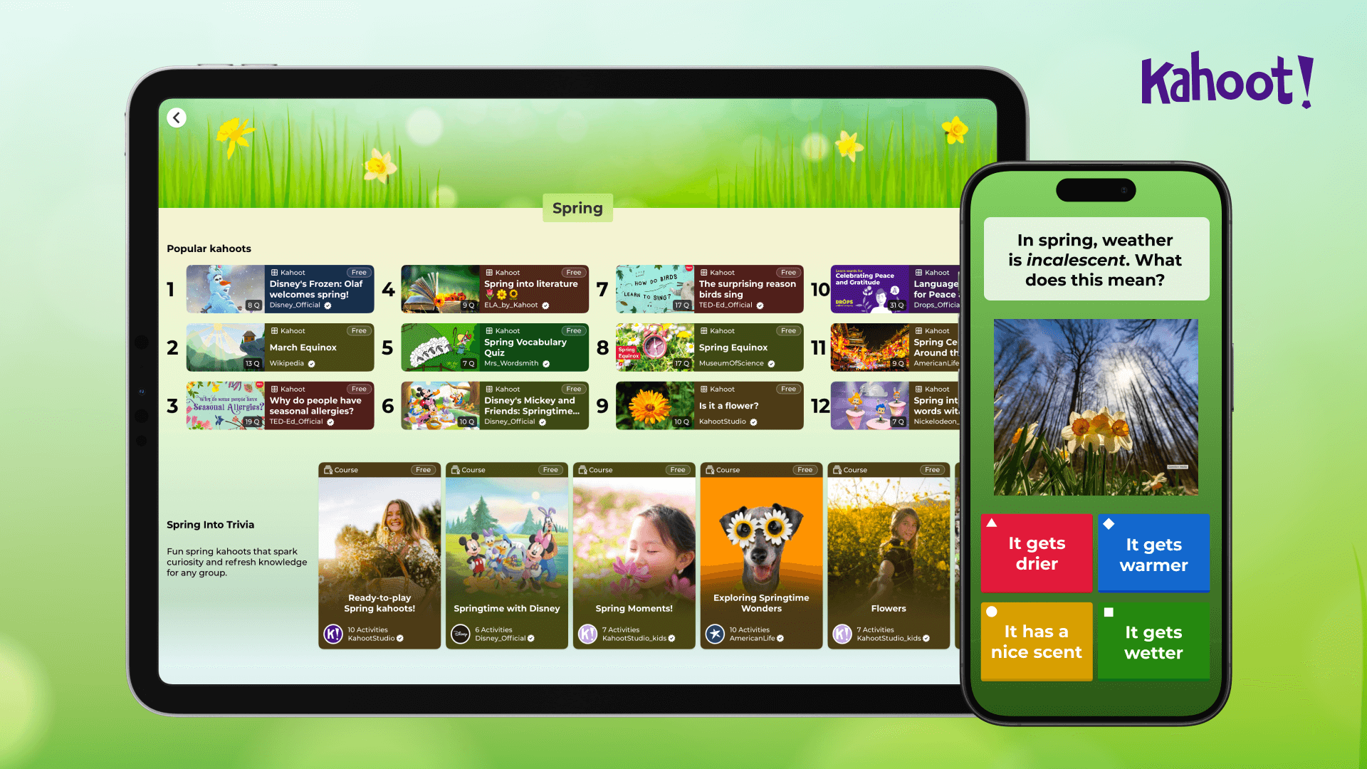Spring content page on Kahoot!