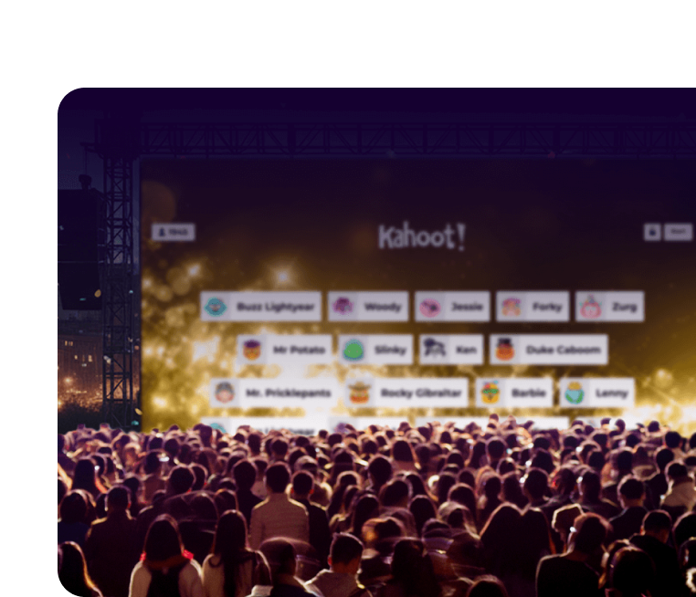 Kahoot game lobby screen showing 9 players joined with avatar nicknames, a QR code to join