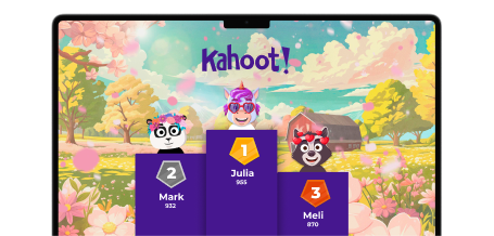 Kahoot!-Figuren auf dem Siegerpodest auf einem Macbook-Bildschirm
