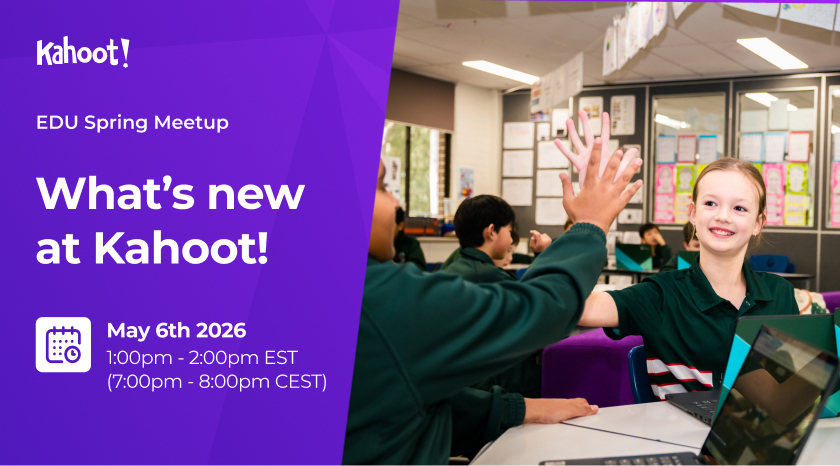 A promotional graphic from Kahoot for an EDU Spring Meetup, titled 