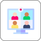 Illustrated monitor showing four diverse cartoon avatars in an online learning or virtual engagement session