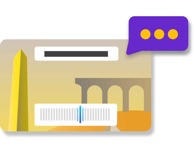 Kahoot question slide with audio waveform and speech bubble indicator