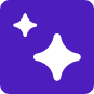 Purple icon with two white sparkle stars, representing an AI or magic feature