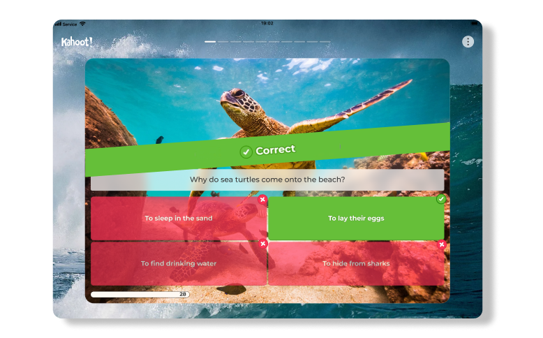 An interface of a business-themed quiz or poll. At the top, a question asks, 