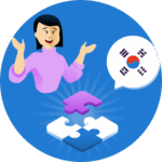 Drops illustration showing a Korean flag in a speech bubble