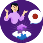 Drops illustration showing a woman with a Japanese flag in a speech bubble